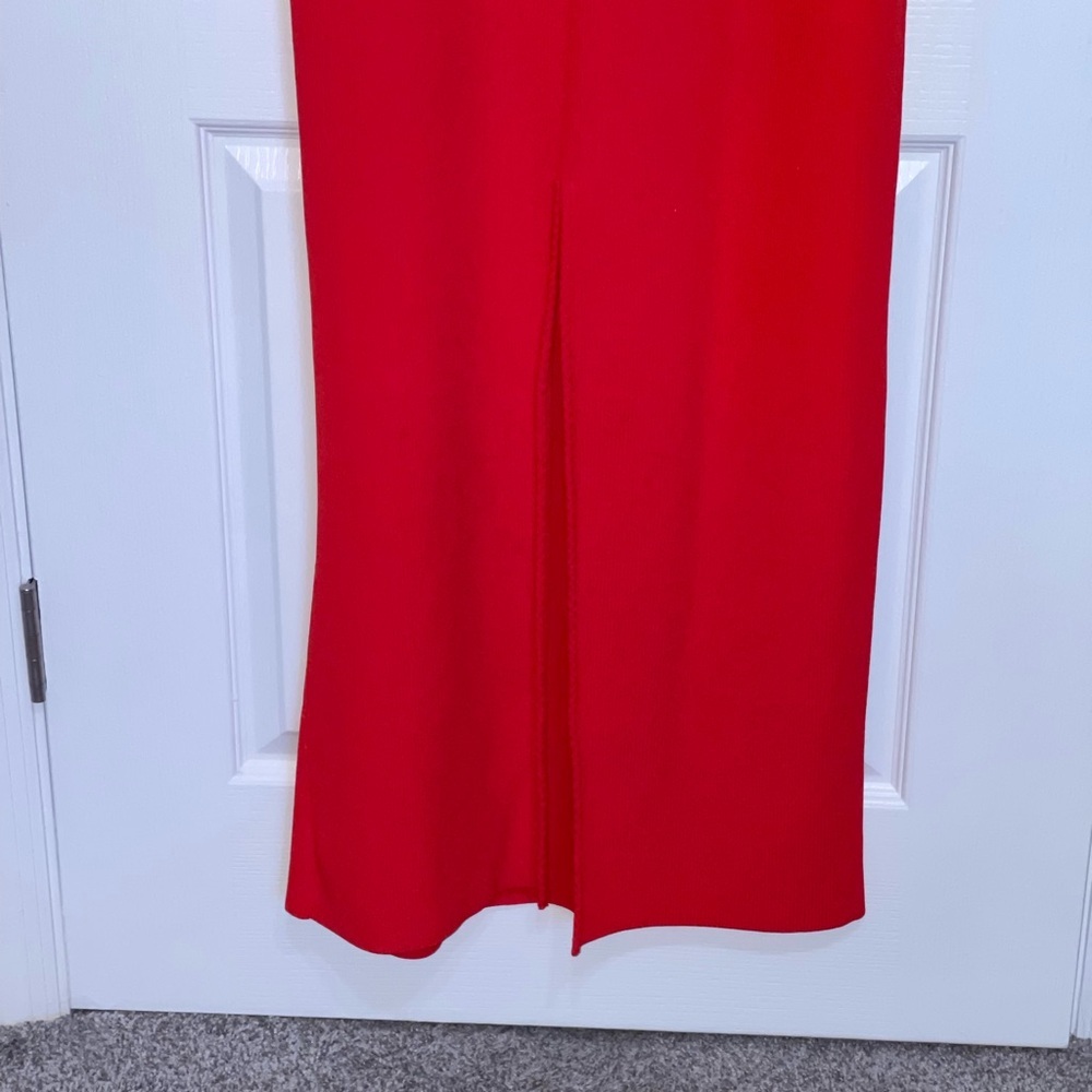 St. John Collection Tank Dress Scoop Neck Ribbed Knit Bright Ruby Red Long Sz Lg - Picture 10 of 11